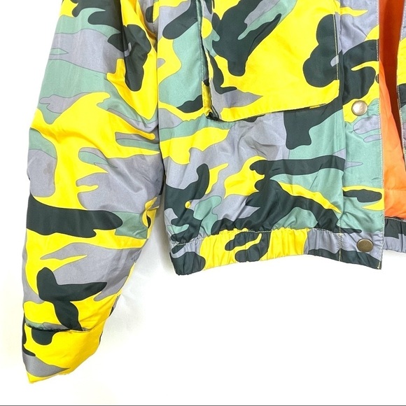 Cest Toi Yellow Camouflage Puffer Bomber Jacket S - Picture 3 of 7